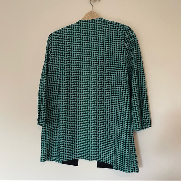 Vintage Whirlaway Teal Houndstooth Chiffon Blazer Jacket - Picture 3 of 6